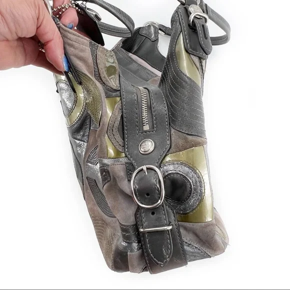 Coach Mia Inlaid C Maggie Leather & Suede Hobo Shoulder Bag, Gray/Silver/Lilac - Picture 10 of 17